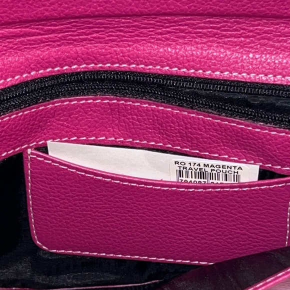 Raika magenta pebbled leather travel pouch w/matching passport cover– NIB - Picture 9 of 12